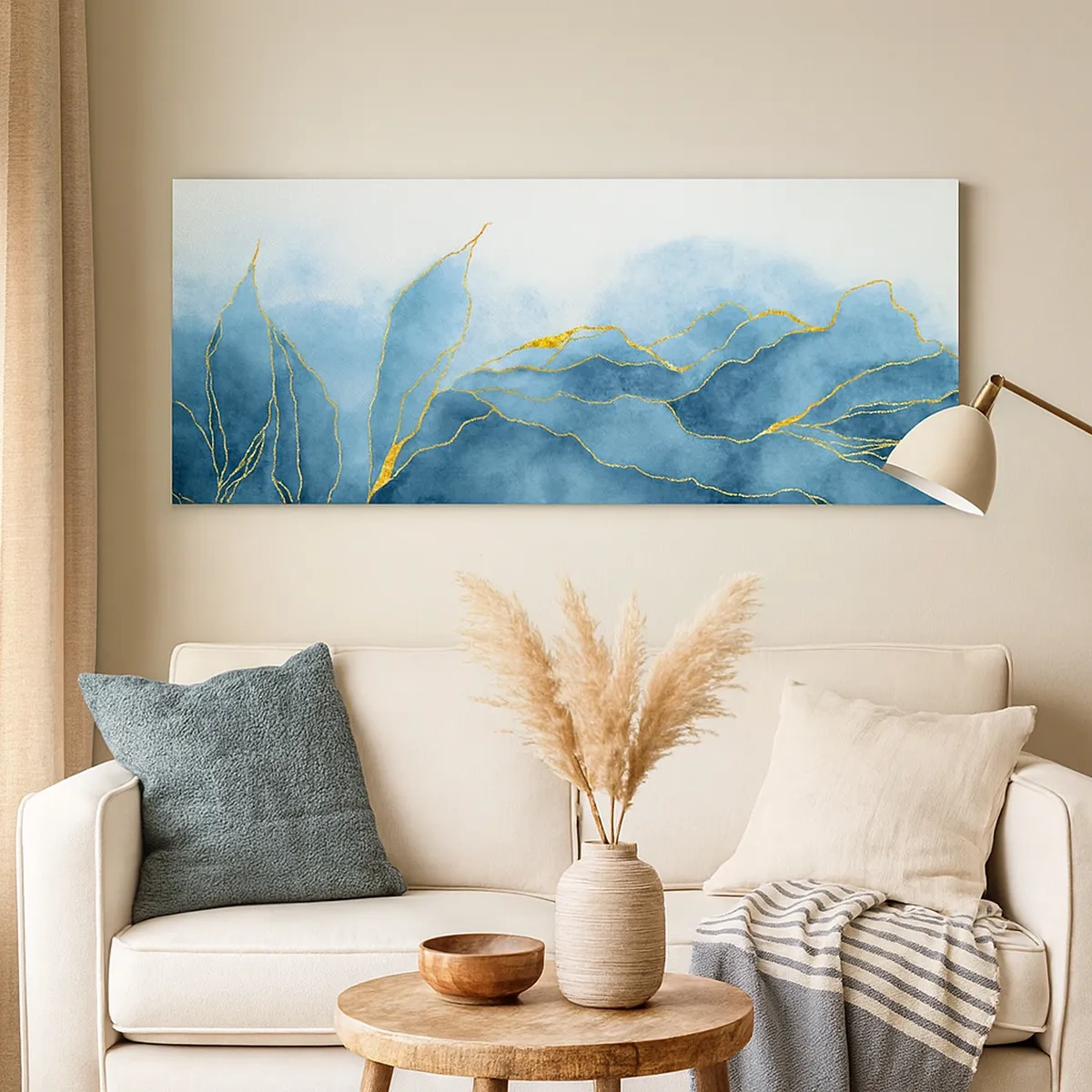 Quadro em tela - Azul dourado - 30x30 cm