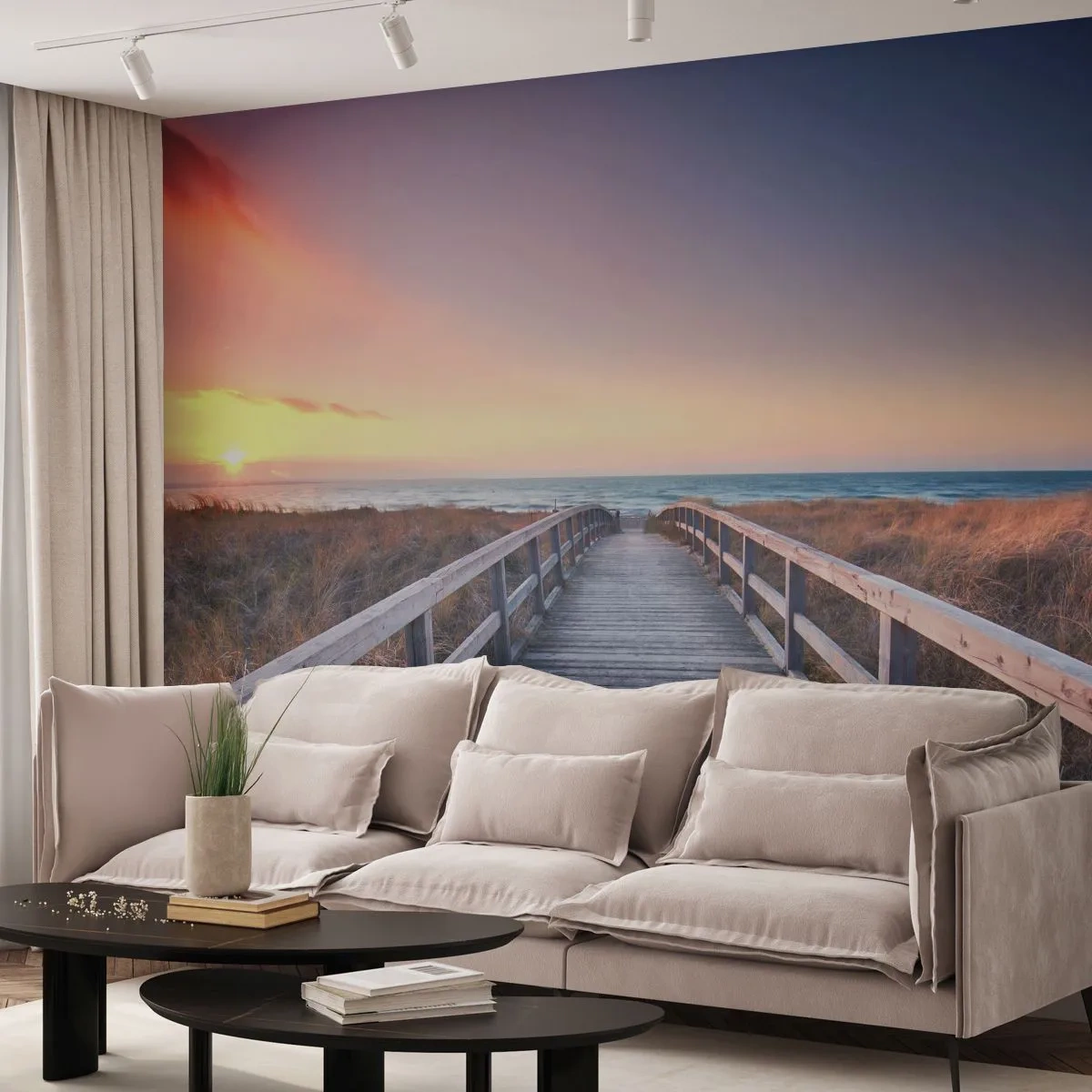 Papel de Parede Autocolante Deluxe Sticker - Aurora da noite do Báltico - Paisagem, Mar, Duna - 250x175 cm
