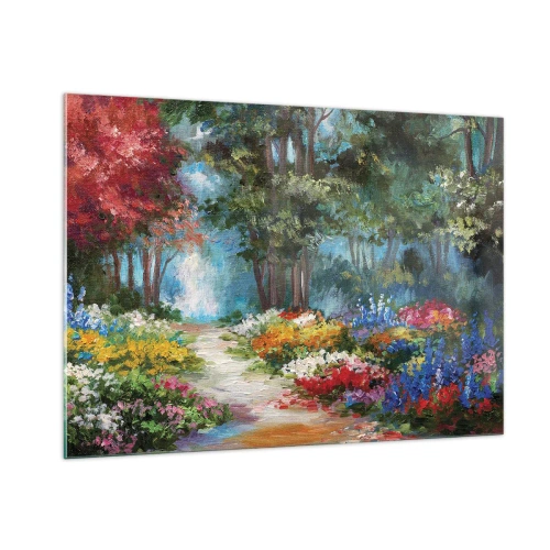 Quadro em vidro - Jardim florestal, floresta florida - 100x70 cm