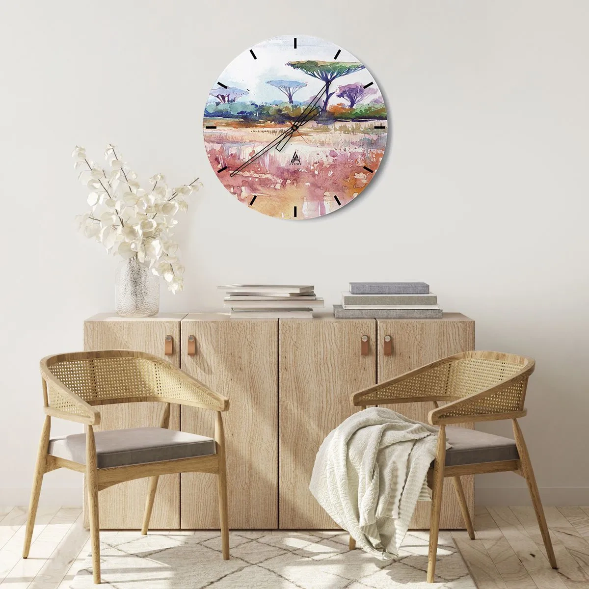 Relógio de parede - Relógio em vidro - Cores da savana - 40x40 cm