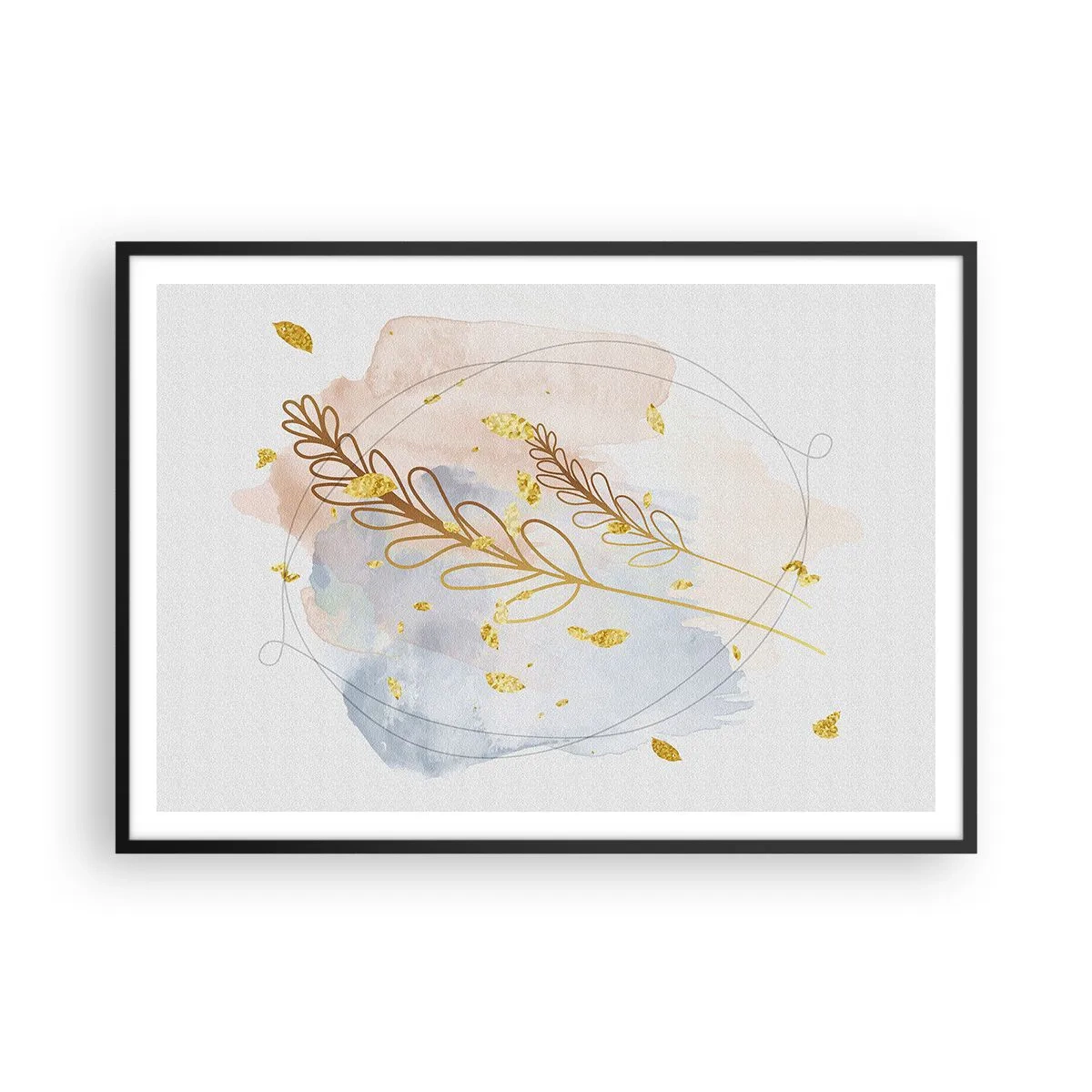 Pôster com moldura preta - Explosão dourada - 100x70 cm