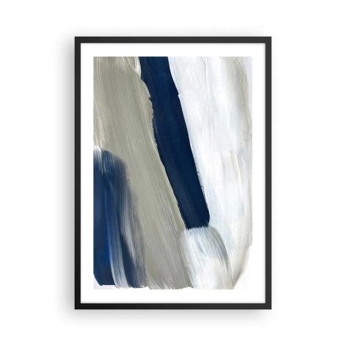 Pôster com moldura preta - Pinceladas abstratas em tons de azul marinho - 50x70cm - Encontro com a brancura - Decoração de parede moderna para a sala de estar e quarto ARTTOR