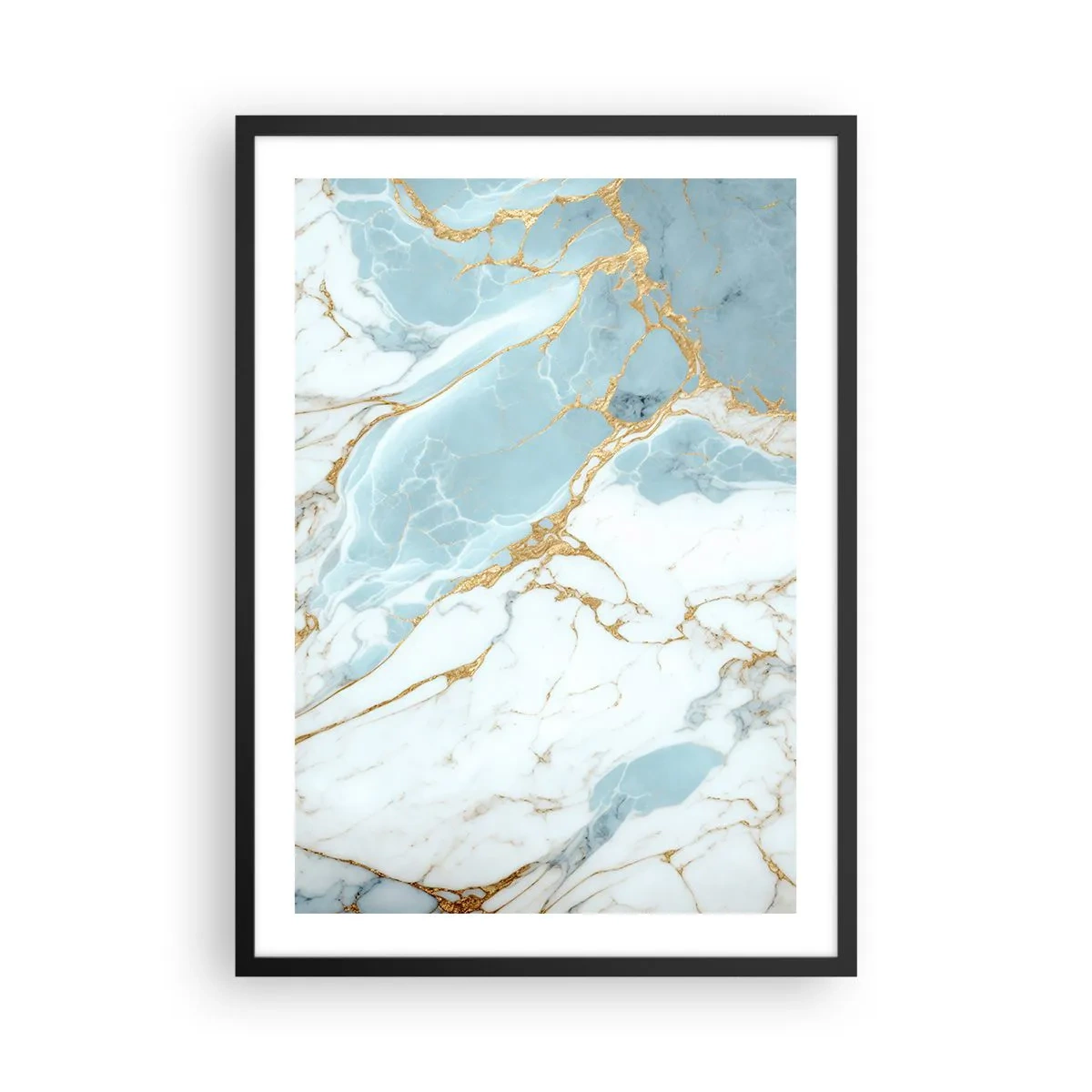 Pôster com moldura preta - Mármore elegante em tons de azul e dourado - 50x70cm - Riqueza de pedra - Decoração de parede moderna para a sala de estar e quarto ARTTOR