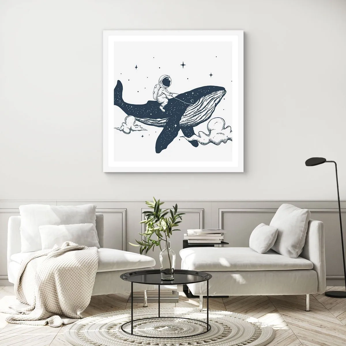 Pôster em moldura branca - Aventura espacial - 60x60 cm