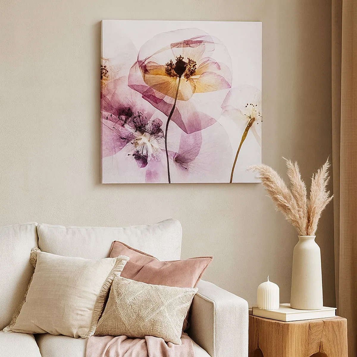 Quadro em tela - A transparência das flores - 30x30 cm