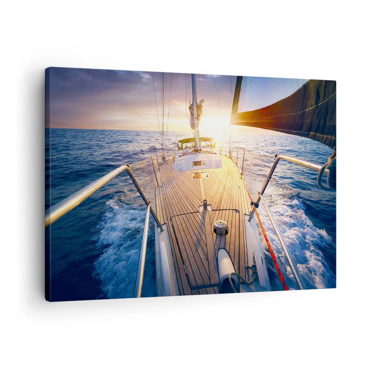 Quadro em tela - Iate no mar durante o pôr do sol - 70x50cm - Correr sobre as ondas - Decoração de parede moderna para a sala de estar e quarto ARTTOR