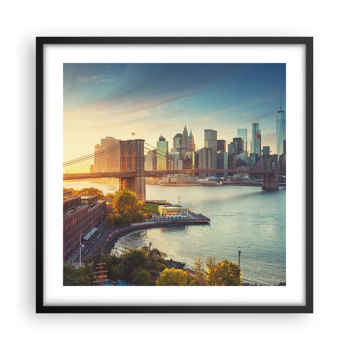 Pôster com moldura preta - O amanhecer da cidade grande - 50x50 cm