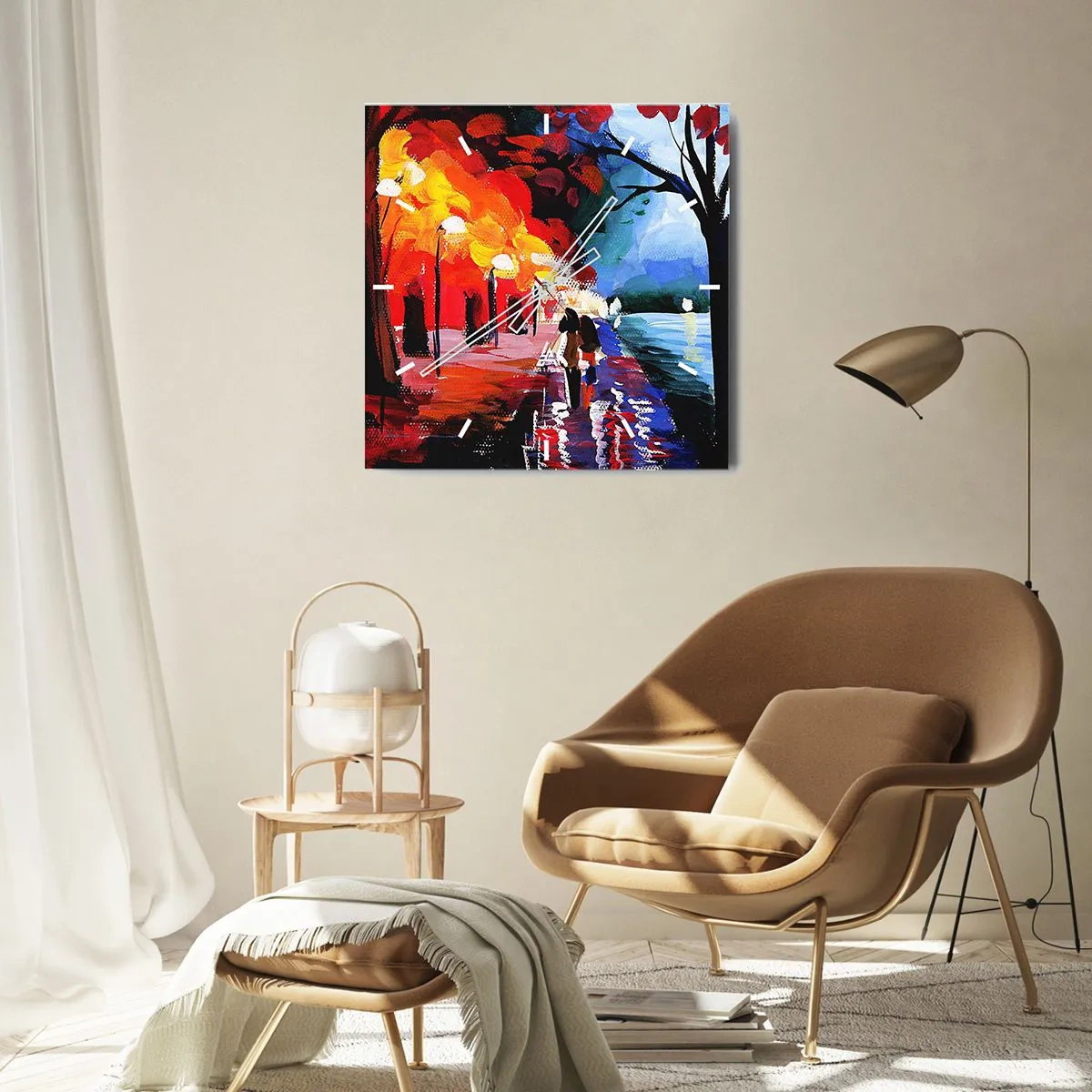 Relógio de parede - Relógio em vidro - Outono ardente no parque - 40x40 cm