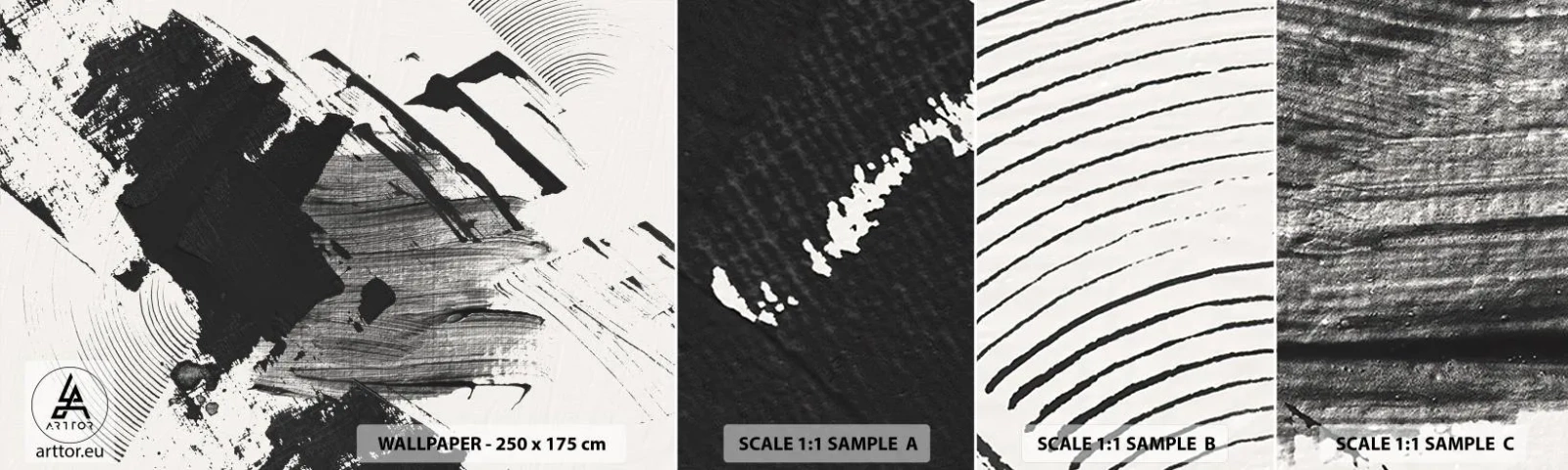 Amostra de Papel de Parede Standard Eco - Abstração – expressão do preto - Pedaço, Moderno, Preto e branco - 100x30 cm