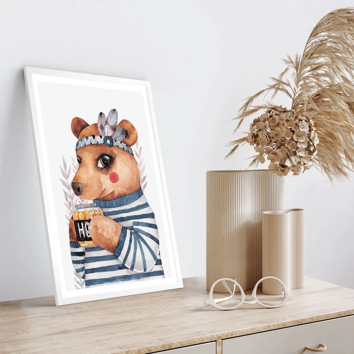 Pôster em moldura branca - Doce ursa - 50x70 cm