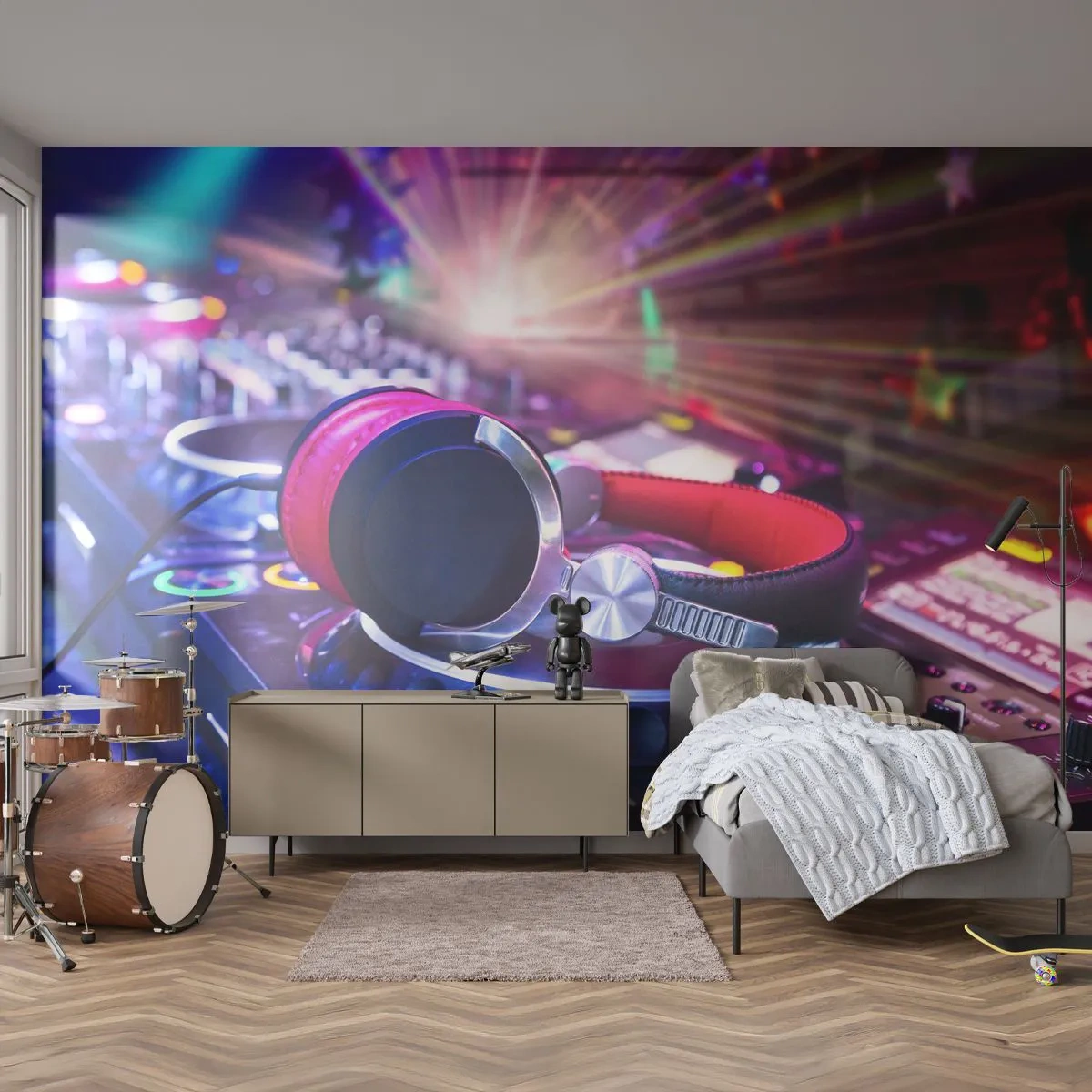 Papel de Parede Autocolante Deluxe Sticker - Vai ser uma loucura - Música, Estúdio de música, Fones de ouvido - 250x175 cm