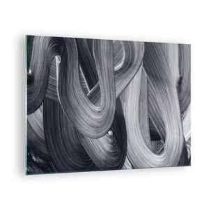 Quadro em vidro - Pinceladas abstratas em tons de preto e cinza - 70x50cm - A fluidez da realidade - Decoração de parede moderna para a sala de estar e quarto ARTTOR