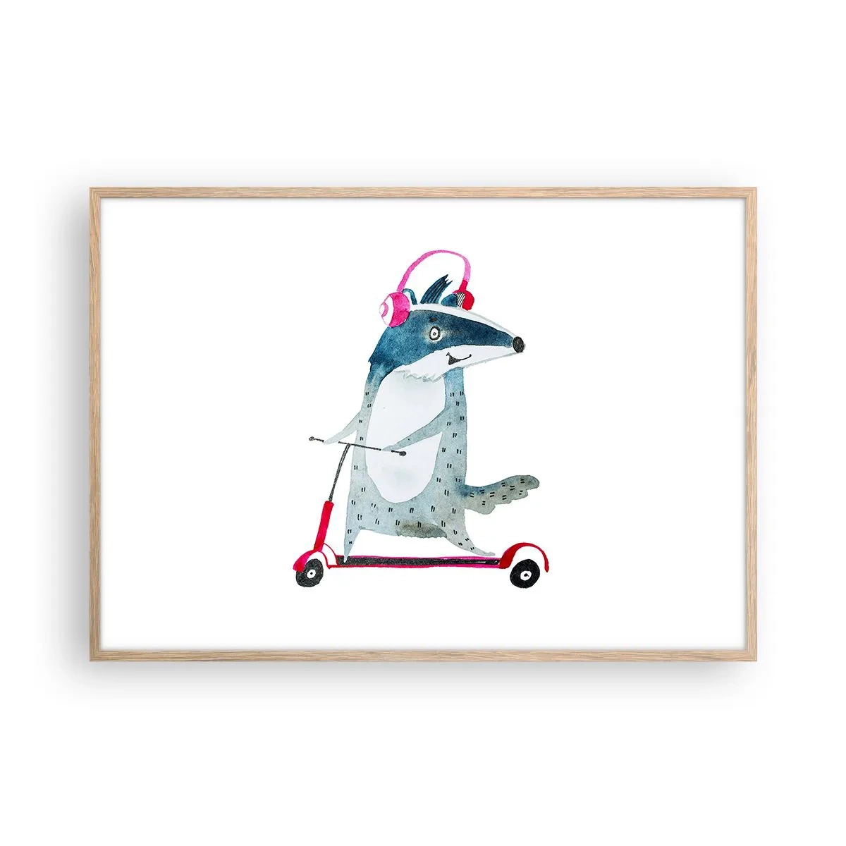 Pôster com moldura de carvalho claro - A alegria do texugo - 100x70 cm