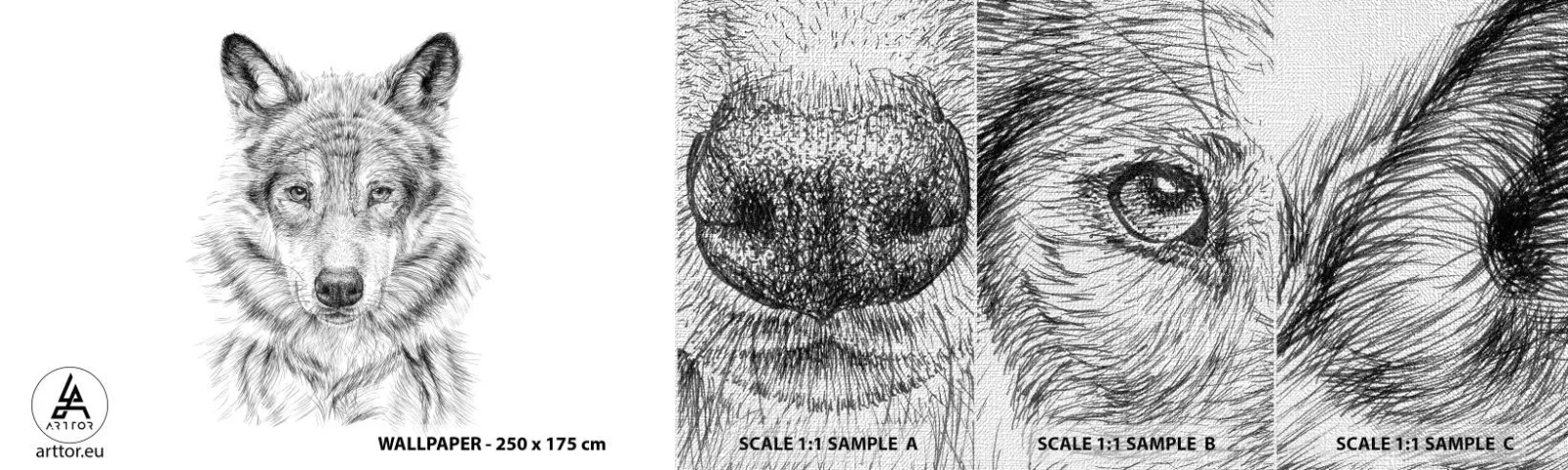 Amostra de papel de parede Premium Canvas - Um líder nato - Lobo, Esboço, escandinavo - 100x30 cm