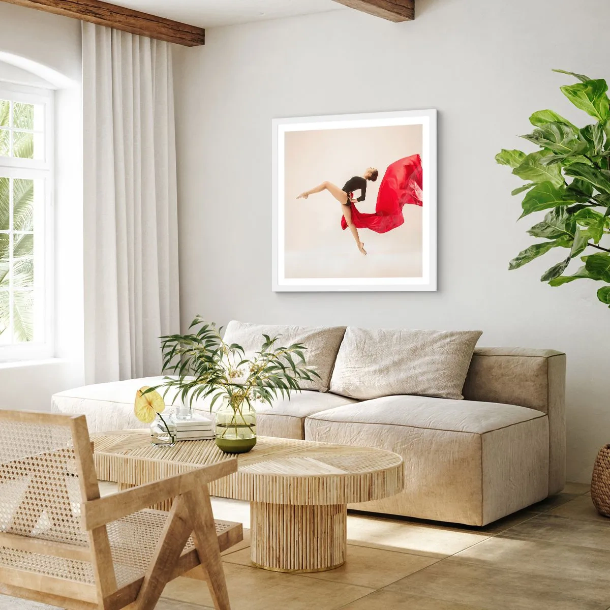 Pôster em moldura branca - Vermelho e preto - 60x60 cm