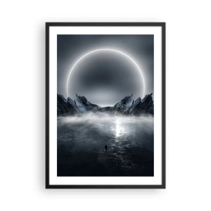 Pôster com moldura preta - Uma paisagem misteriosa com um círculo brilhante no céu - 50x70cm - O fim da história - Decoração de parede moderna para a sala de estar e quarto ARTTOR