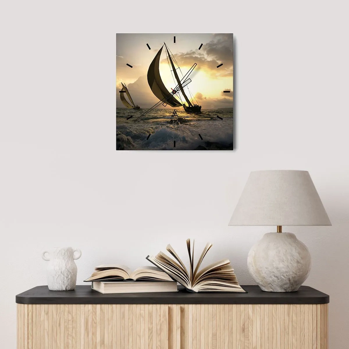 Relógio de parede - Relógio em vidro - Com o vento e contra o vento - 40x40 cm