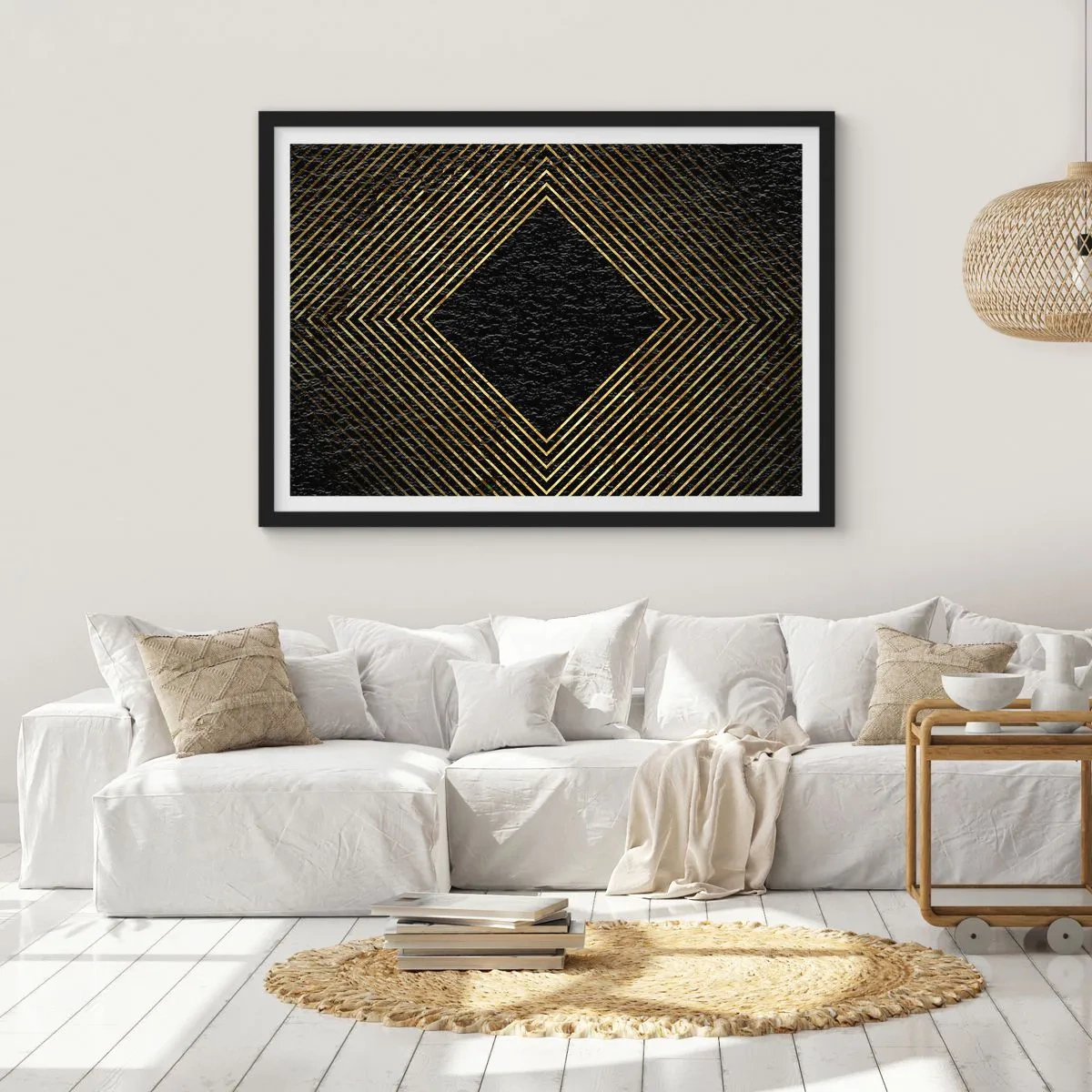 Pôster com moldura preta - Geometria em estilo glamoroso - 70x50 cm
