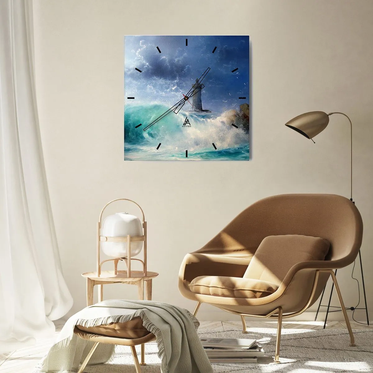 Relógio de parede - Relógio em vidro - Na guarda contra os elementos da natureza - 40x40 cm