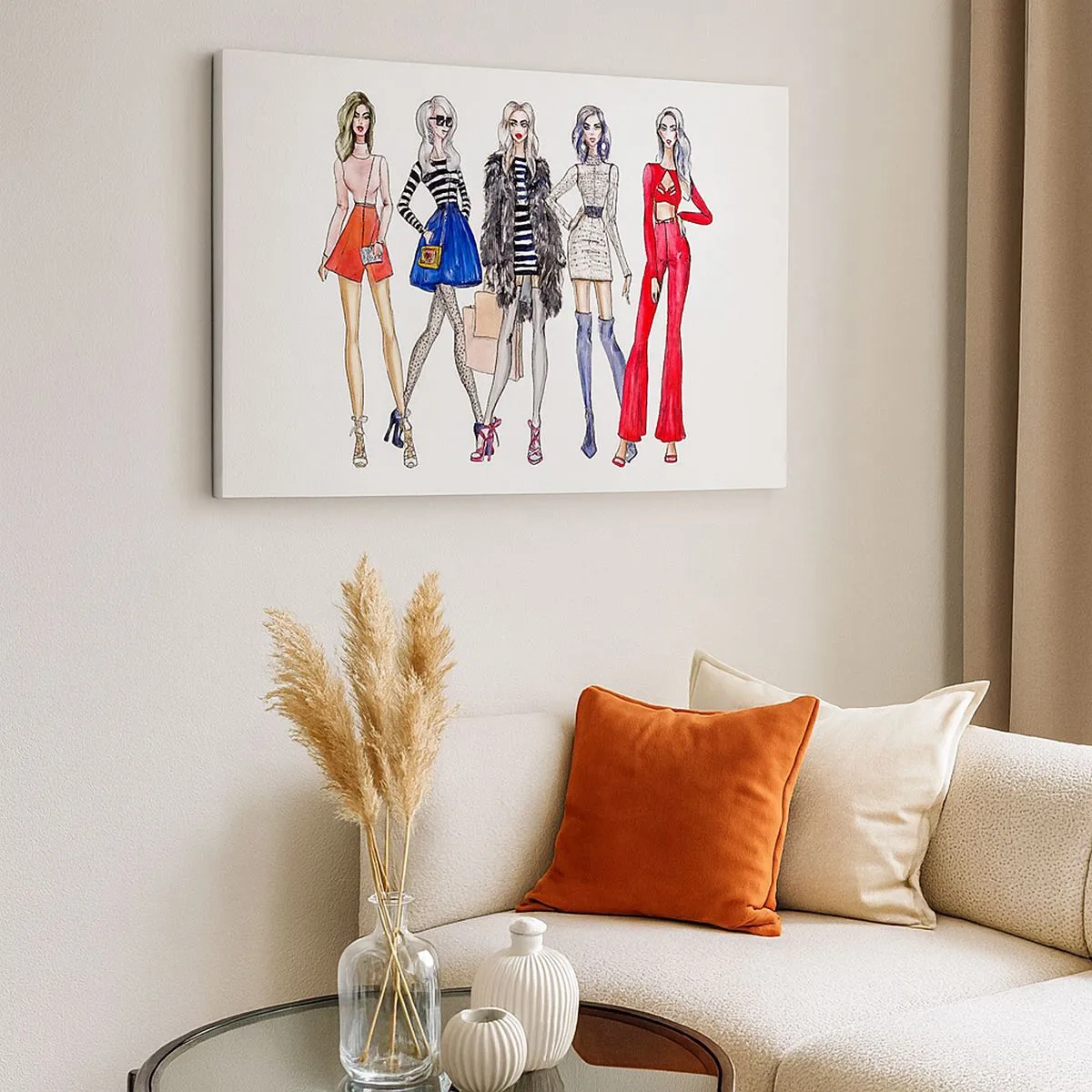 Quadro em tela - Ilustrações elegantes de silhuetas de moda - 70x50cm - Every week Fashion Week - Decoração de parede moderna para a sala de estar e quarto ARTTOR