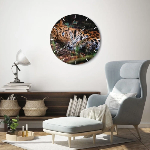 Relógio de parede - Relógio em vidro - Um leopardo descansando em seu ambiente natural - 30x30cm - Confie em mim - Decoração de parede moderna para a sala de estar, cozinha e quarto ARTTOR