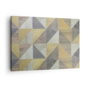 Quadro em tela - Composição geométrica de triângulos em tons terrosos - 70x50cm - Em ângulo com um triângulo - Decoração de parede moderna para a sala de estar e quarto ARTTOR