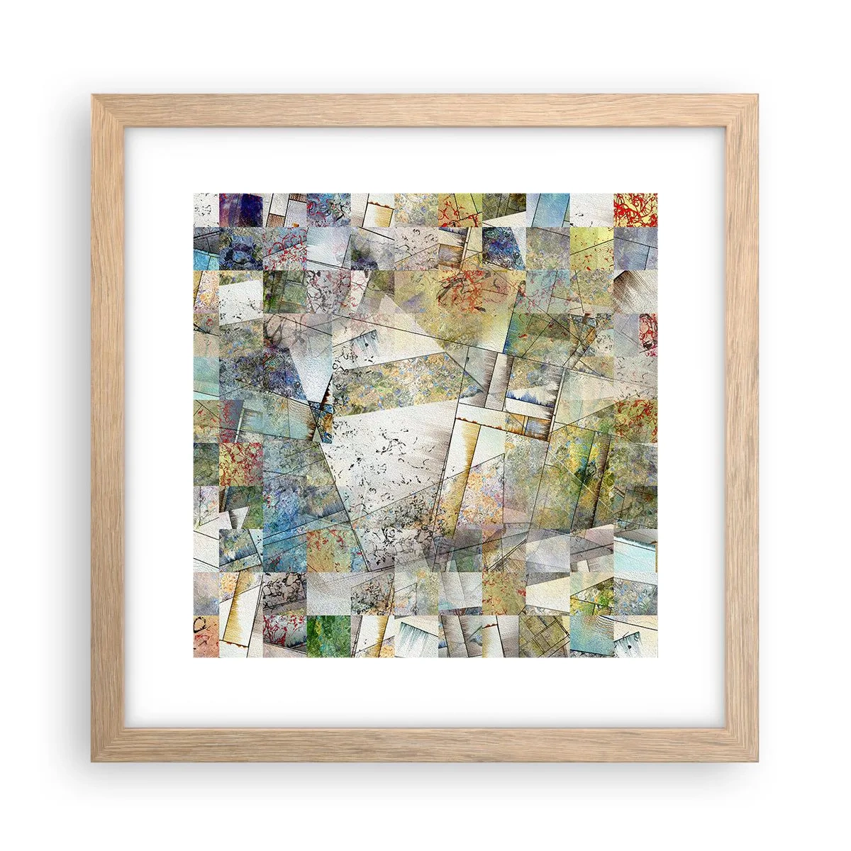 Pôster com moldura de carvalho claro - Embaralhamento geométrico - 30x30 cm