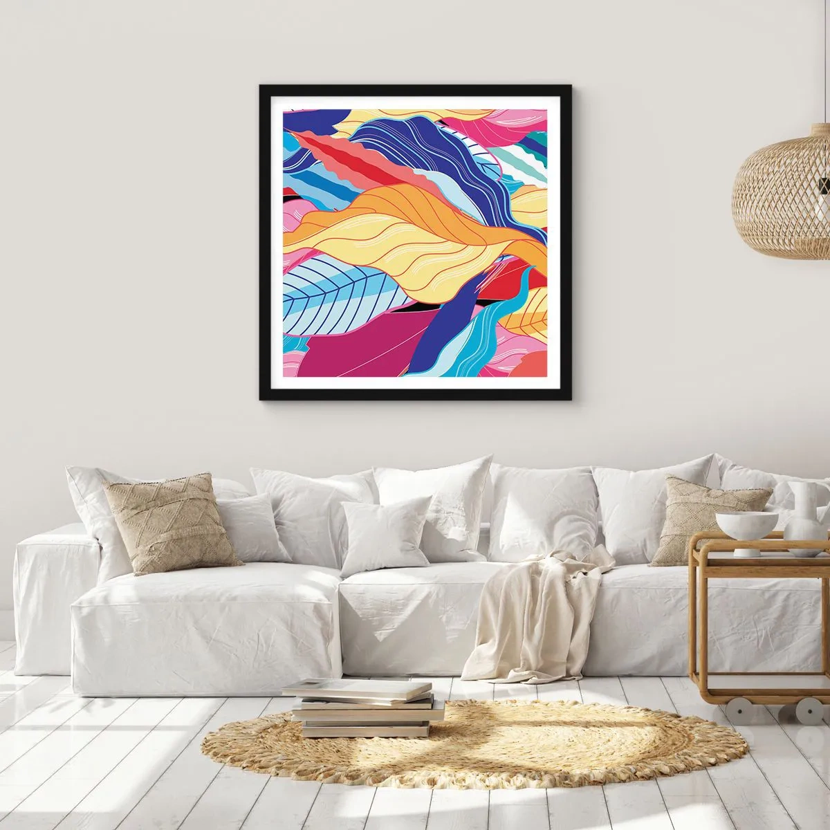 Pôster com moldura preta - Bagunça colorida - 60x60 cm