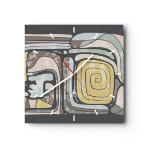 Relógio de parede - Relógio em vidro - Abstração no espírito pré-colombiano - 40x40 cm