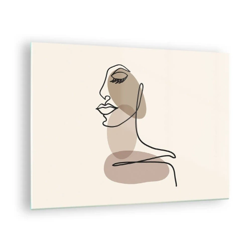 Quadro em vidro - Um retrato feminino minimalista feito com uma linha contínua. - 70x50cm - Uma certa linha de beleza - Decoração de parede moderna para a sala de estar e quarto ARTTOR