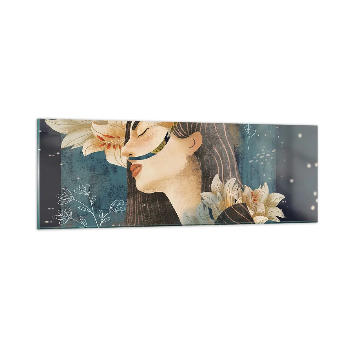 Quadro em vidro - O conto da princesa com lírios - 90x30 cm