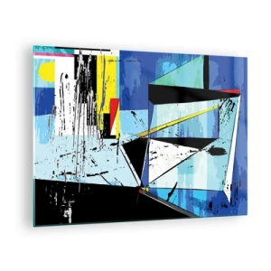 Quadro em vidro - Composição geométrica abstrata em tons de azul - 70x50cm - Olhar por um outro ângulo... - Decoração de parede moderna para a sala de estar e quarto ARTTOR