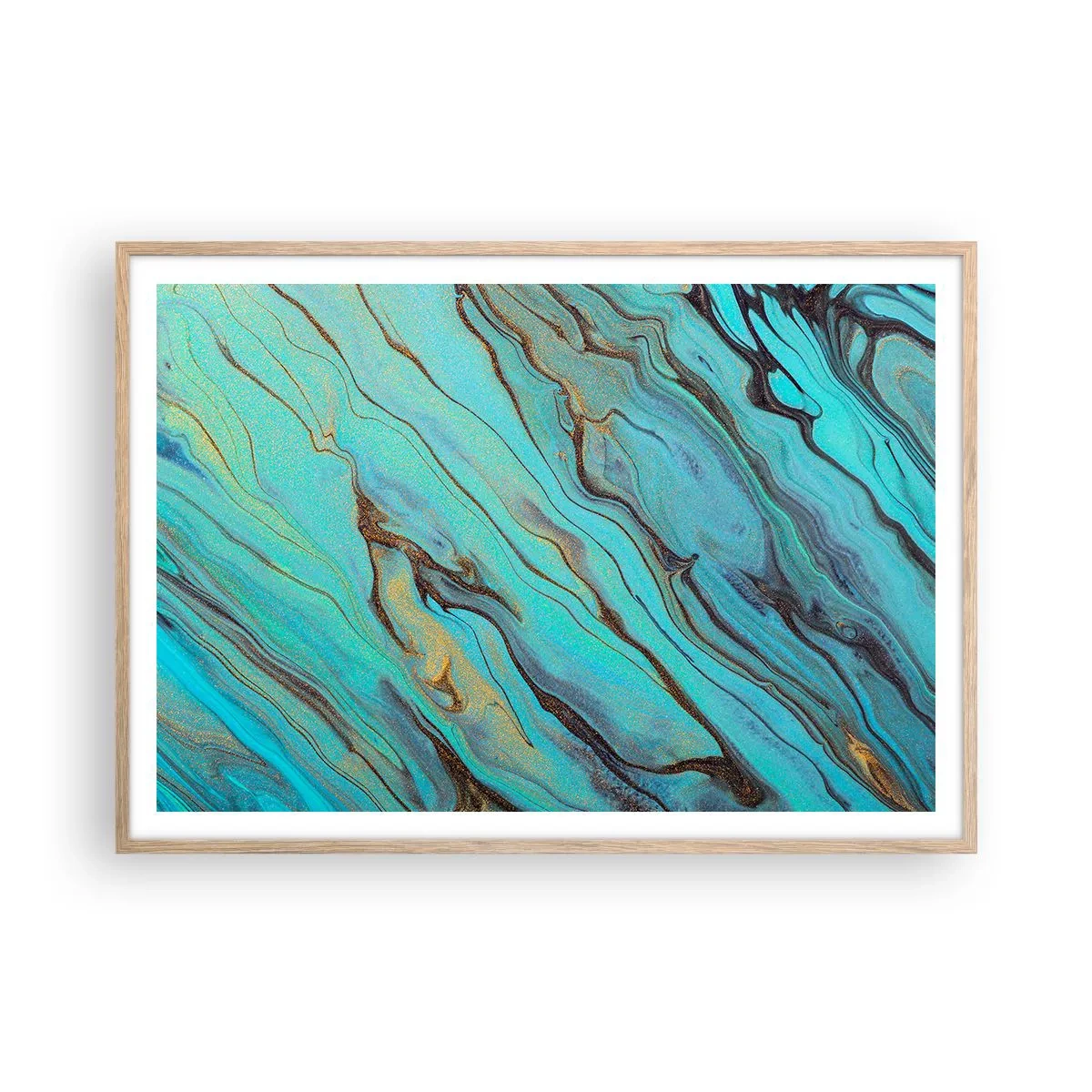 Pôster com moldura de carvalho claro - Maré Turquesa - 100x70 cm