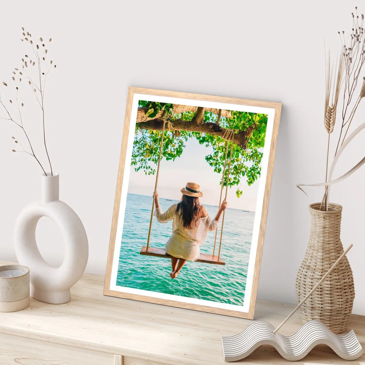 Pôster com moldura de carvalho claro - A vida é bela - 50x70 cm