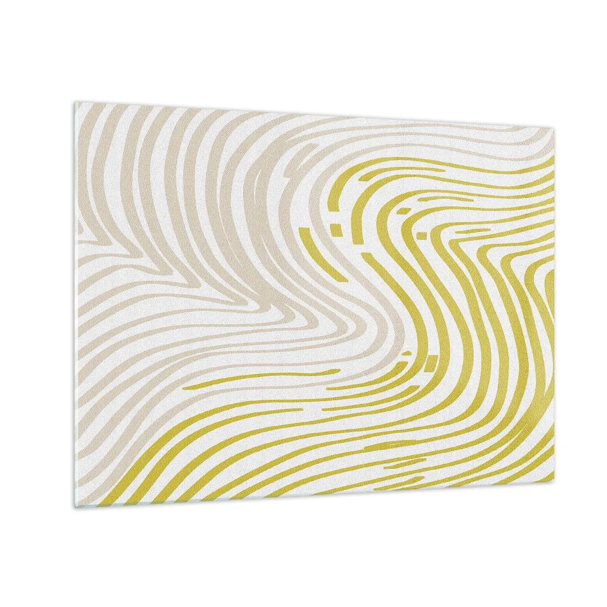 Quadro em vidro - Linhas orgânicas em tons de bege e limão sobre fundo branco - 70x50cm - Uma composição com uma curvatura suave - Decoração de parede moderna para a sala de estar e quarto ARTTOR