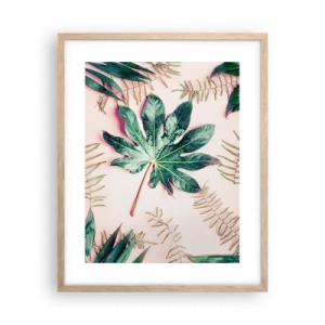 Pôster com moldura de carvalho claro - Estudo do verde em um fundo rosa - 40x50 cm