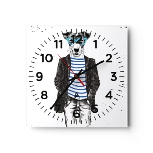 Relógio de parede - Relógio em vidro - O charme do cão - 40x40 cm