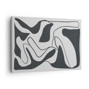 Quadro em tela - Abstração em preto e branco com formas orgânicas - 70x50cm - Labirinto abstrato divertido - Decoração de parede moderna para a sala de estar e quarto ARTTOR