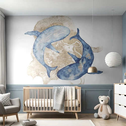 Papel de Parede Premium Sand - Amizade ou amor? - Golfinhos, Abstração, Pedaço - 100x70 cm