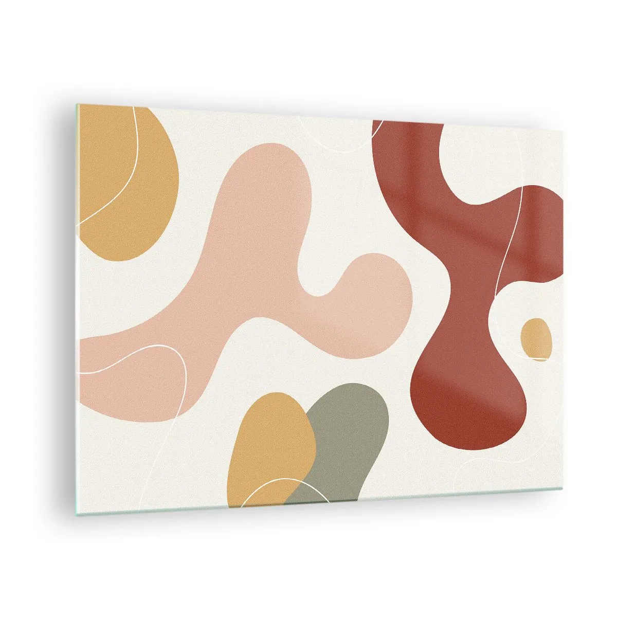 Quadro em vidro - Composição abstrata de formas orgânicas - 70x50cm - Ziguezagues ornamentais - Decoração de parede moderna para a sala de estar e quarto ARTTOR