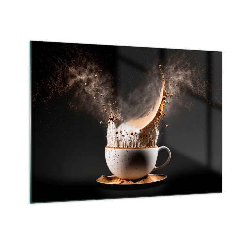 Quadro em vidro - Espirrando café com leite em uma foto dinâmica - 70x50cm - Uma explosão de sabor - Decoração de parede moderna para a sala de estar e quarto ARTTOR
