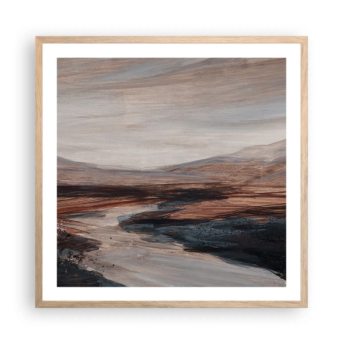 Pôster com moldura de carvalho claro - Um vale tranquilo - 60x60 cm