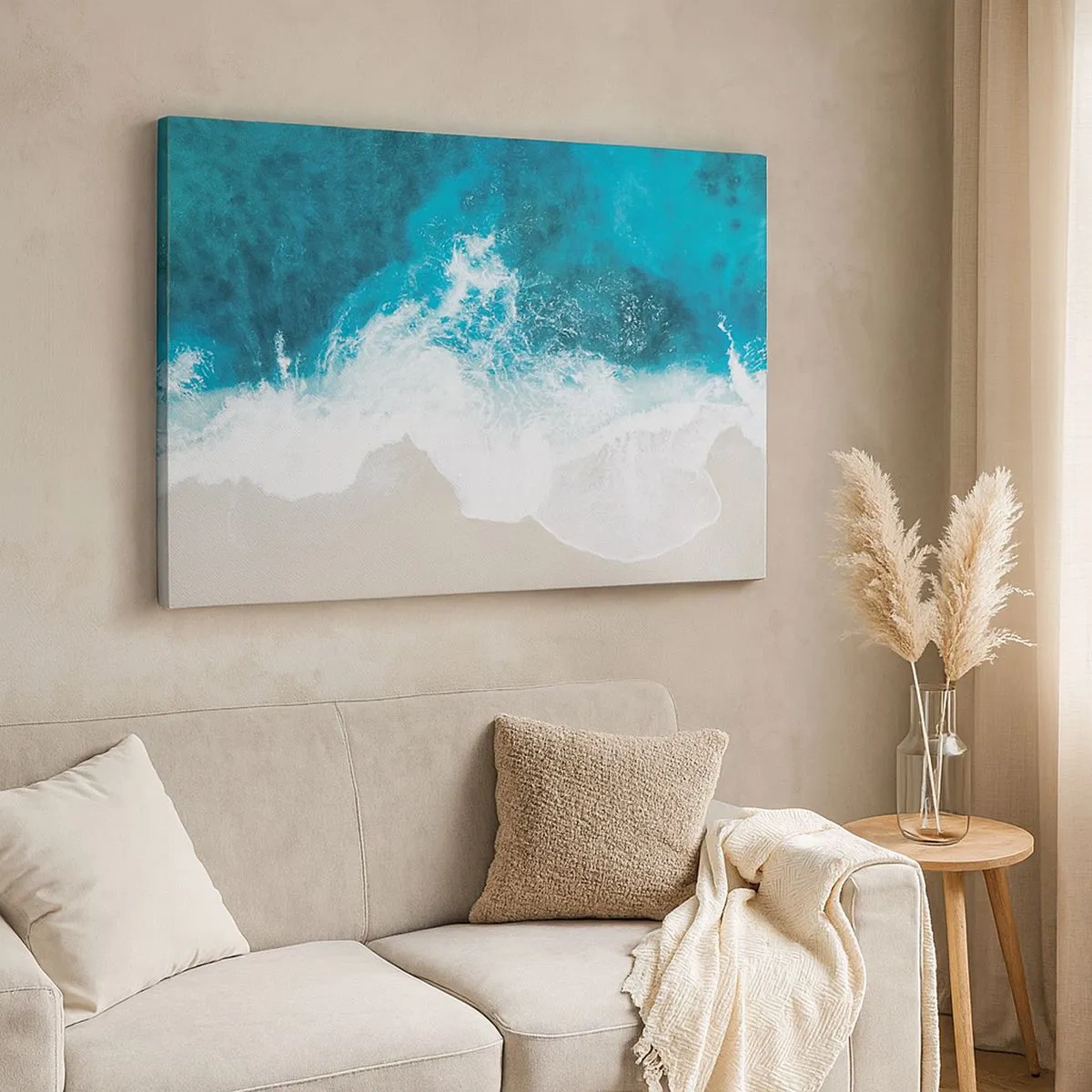Quadro em tela - Ondas turquesas do oceano em areia clara - 70x50cm - Carícia natural - Decoração de parede moderna para a sala de estar e quarto ARTTOR