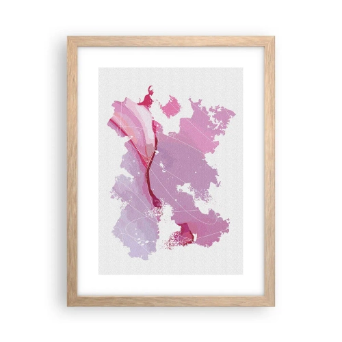 Pôster com moldura de carvalho claro - Mapa do mundo rosa - 30x40 cm
