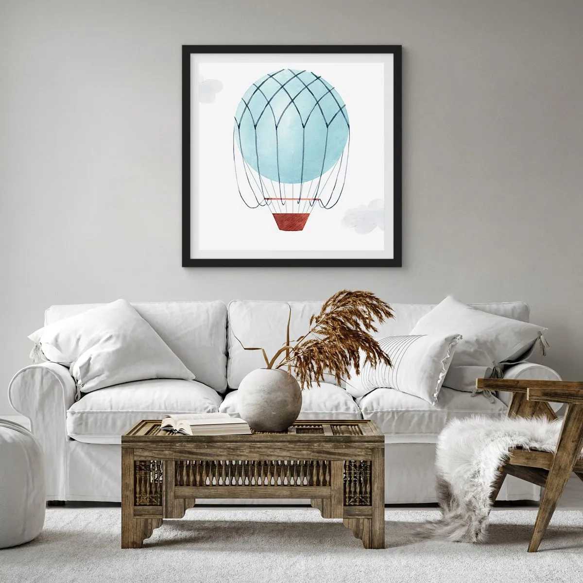 Pôster com moldura preta - Tudo nas nuvens - 60x60 cm