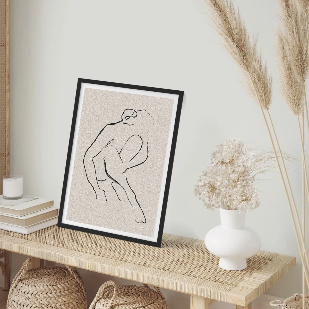 Pôster com moldura preta - Um esboço minimalista de uma silhueta feminina - 50x70cm - Esboço íntimo - Decoração de parede moderna para a sala de estar e quarto ARTTOR