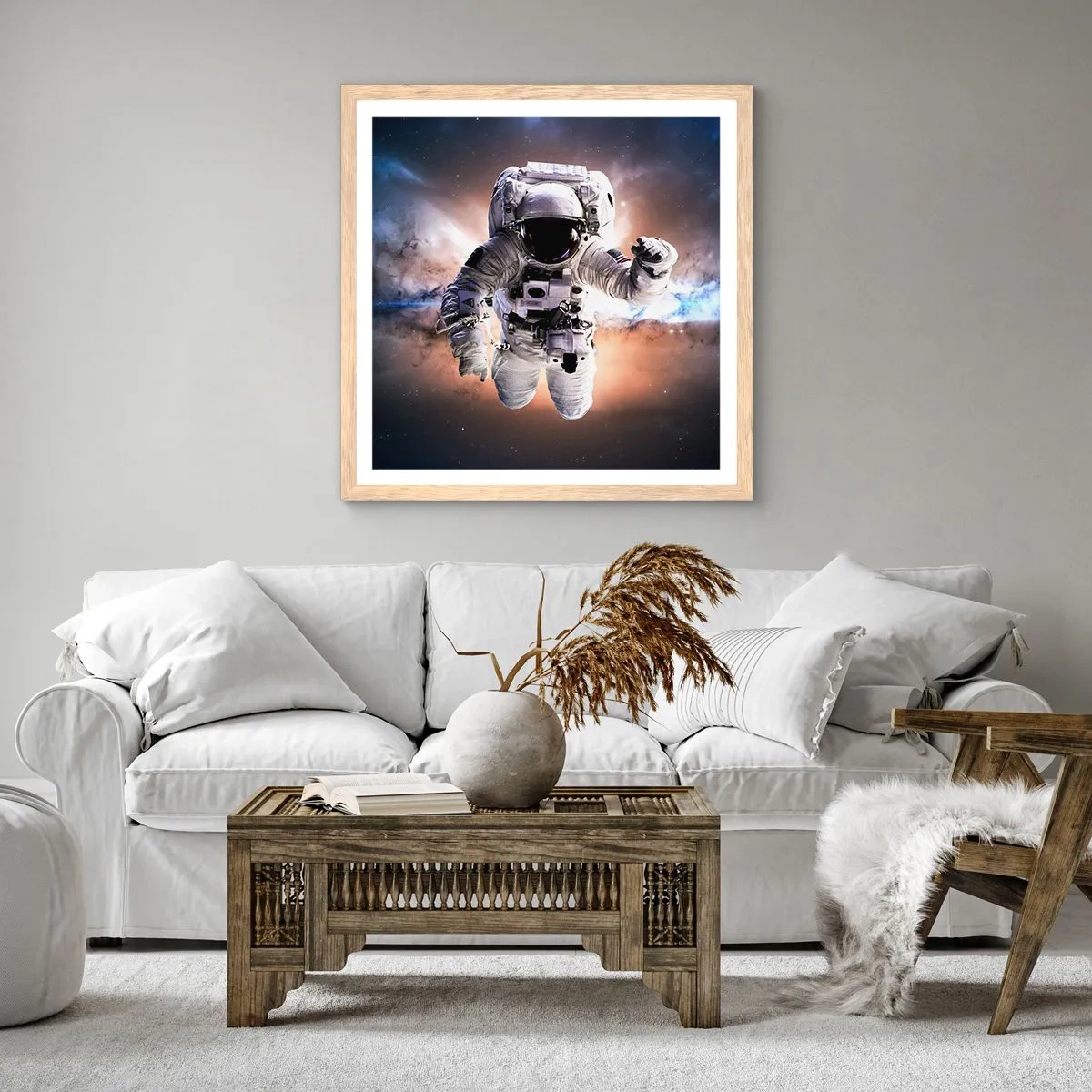 Pôster com moldura de carvalho claro - Saudações do espaço - 50x50 cm