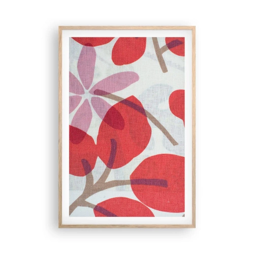 Pôster com moldura de carvalho claro - Arranjo de flores em rosa - 61x91 cm