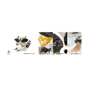 Amostra de papel de parede autocolante Deluxe Sticker - O meu amigo guaxinim - Para crianças, Guaxinim, Gráficos - 100x30 cm