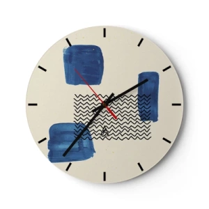 Relógio de parede - Relógio em vidro - Composição abstrata com formas e padrões azuis - 30x30cm - Quarteto abstrato - Decoração de parede moderna para a sala de estar, cozinha e quarto ARTTOR